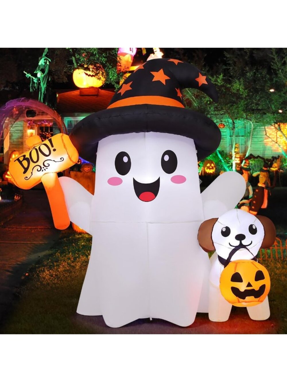 Cute Ghost & Puppy Halloween Inflatable 5FT Outdoor Decor with LED Lights